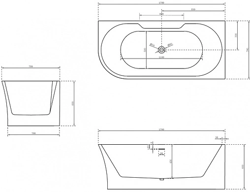 Ванна акриловая Abber 170x78 R AB9335-1.7 R