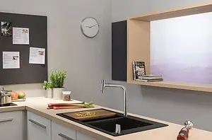 Смеситель для кухни с выдвижным изливом Hansgrohe Metris Select M71 200 1jet sBox шлифованный чёрный хром 73818340, 3