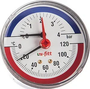 Термоманометр аксиальный Uni-Fitt 80мм 4 бар 120°С ½" 310P1442 Термоманометр аксиальный Uni-Fitt 80мм 4 бар 120°С ½" 310P1442, 1