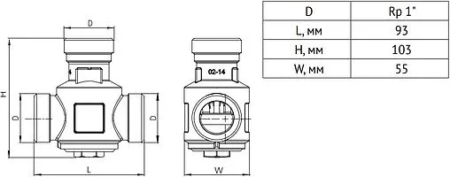 Трехходовой термостатический антиконденсационный клапан 1&quot; Kvs 9.0 Uni-Fitt 358G6094
