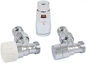 Комплект вентилей терморегулирующих угловых М22x1.5 x ½"н Schlosser Elegant Mini хром 603400047 Комплект вентилей терморегулирующих угловых М22x1.5 x ½"н Schlosser Elegant Mini хром 603400047, 1