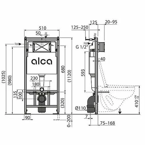 Инсталляция для подвесного унитаза Set 4 в 1 AlcaPlast Sadromodul AM101/1120-4:1 RU M678-0001 с кнопкой черный матовый