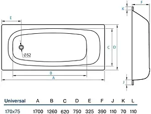 Ванна стальная Koller Pool Universal 150x70 белый B50HAH00E, 2