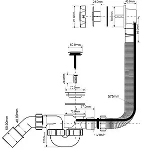 Слив-перелив для ванны Mc Alpine хром MRB2CB-PB Слив-перелив для ванны Mc Alpine хром MRB2CB-PB, 2