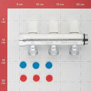 Коллектор регулирующий проходной 3 отвода ¾"в/н x ¾"ек Tiemme MAXIMA 1860011 Коллектор регулирующий проходной 3 отвода ¾"в/н x ¾"ек Tiemme MAXIMA 1860011, 5