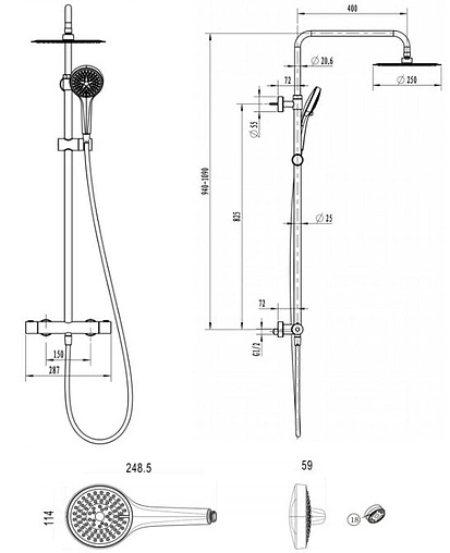 Душевая система с термостатом для душа Villeroy&amp;Boch Embrace Plus хром TVS1082500161