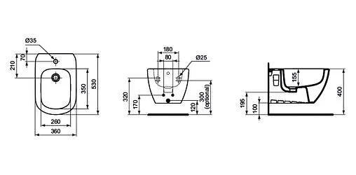 Биде подвесное Ideal Standard Tesi белый T457001 Биде подвесное Ideal Standard Tesi белый T457001