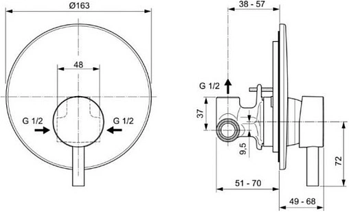 Смеситель для душа скрытого монтажа Ideal Standard Ceraline чёрный матовый/хром A6940XG
