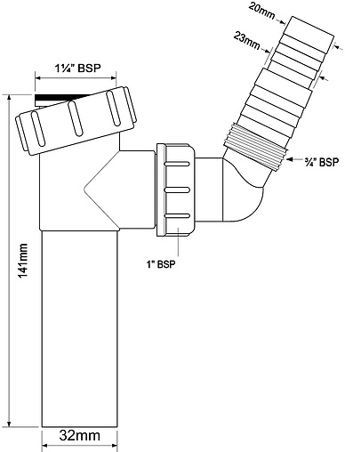 Вставка для сифона с адаптером для бытовой техники Mc Alpine TEE1