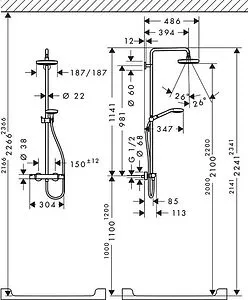 Душевая система с термостатом для душа Hansgrohe Croma Select E 180 2jet EcoSmart хром/белый 27257400 Душевая система с термостатом для душа Hansgrohe Croma Select E 180 2jet EcoSmart хром/белый 27257400, 4