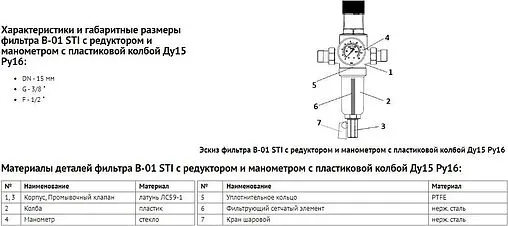 Фильтр тонкой очистки воды с редуктором давления ¾&quot;н x ¾&quot;н STI B-01 01.07.ФРВ0134
