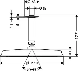 Лейка верхнего душа с потолочным креплением Hansgrohe Raindance Classic Air 270 1jet хром 27405000, 2