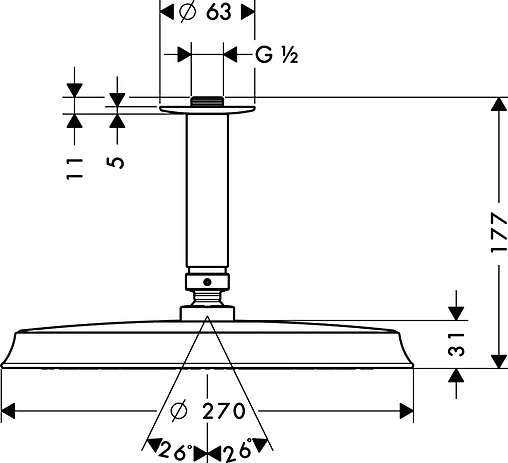 Лейка верхнего душа с потолочным креплением Hansgrohe Raindance Classic Air 270 1jet хром 27405000