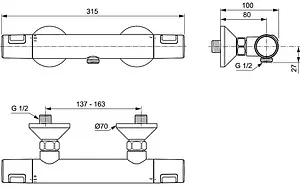 Термостат для душа Ideal Standard Ceratherm T25 чёрный матовый A7201XG Термостат для душа Ideal Standard Ceratherm T25 чёрный матовый A7201XG, 2