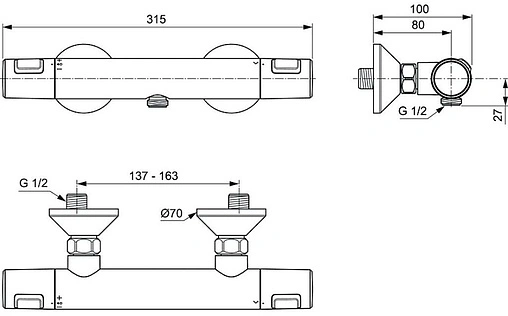 Термостат для душа Ideal Standard Ceratherm T25 чёрный матовый A7201XG
