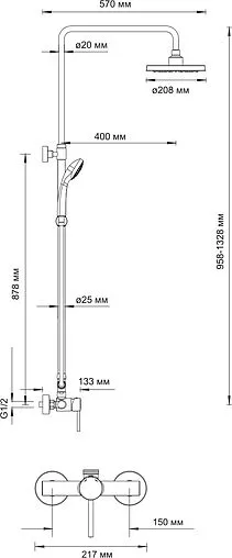 Душевая система со смесителем для душа Wasserkraft хром A12202