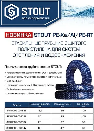Труба металлополимерная Stout Stabil 25 x 3.7 мм PE-Xa/AL/PE-RT бухта 50м SPS-0002-002537