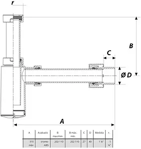 Сифон бутылочный для раковины JIMTEN S-438 хром 001586 Сифон бутылочный для раковины JIMTEN S-438 хром 001586, 2