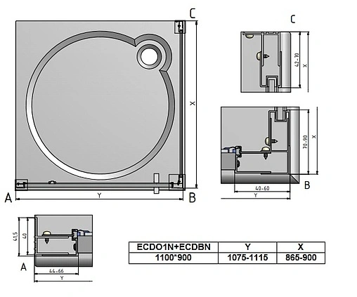 Душевое ограждение 1100x900мм прозрачное стекло Roltechnik Exclusive Line ECDO1N+ECDBN/1100*900 black elox 562-1100000-05-02+563-9000000-05-02