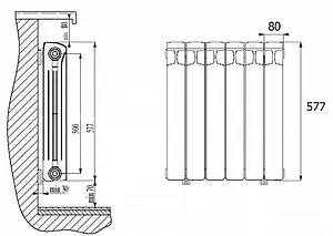 Радиатор биметаллический 13 секции нижнее левое подключение Rifar Base Ventil 500 RBVL50013 Радиатор биметаллический 13 секции нижнее левое подключение Rifar Base Ventil 500 RBVL50013, 4
