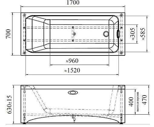 Ванна акриловая Radomir Агата 2 170х70 2-01-0-0-1-226Н