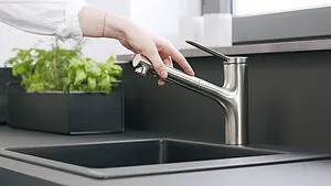 Смеситель для кухни с выдвижным изливом Hansgrohe Zesis M33 150 2jet sBox lite под сталь 74803800 Смеситель для кухни с выдвижным изливом Hansgrohe Zesis M33 150 2jet sBox lite под сталь 74803800, 3