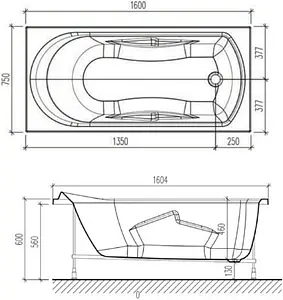 Ванна акриловая Eurolux Ontario 160х75 E1016075027 Ванна акриловая Eurolux Ontario 160х75 E1016075027, 2
