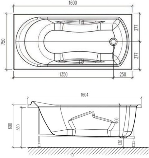 Ванна акриловая Eurolux Ontario 160х75 E1016075027 Ванна акриловая Eurolux Ontario 160х75 E1016075027