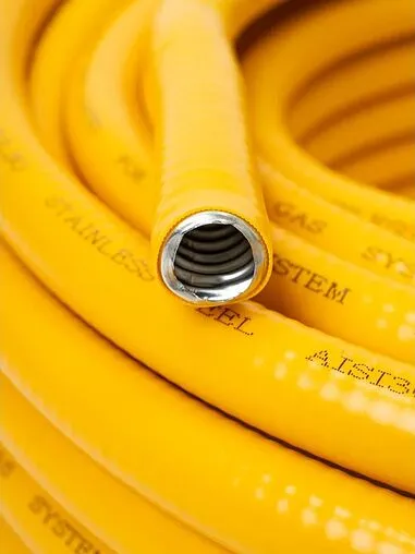 Труба гофрированная из нержавеющей стали отожженная Kofulso 15мм в желтой оплетке бухта 50м 15ПМ