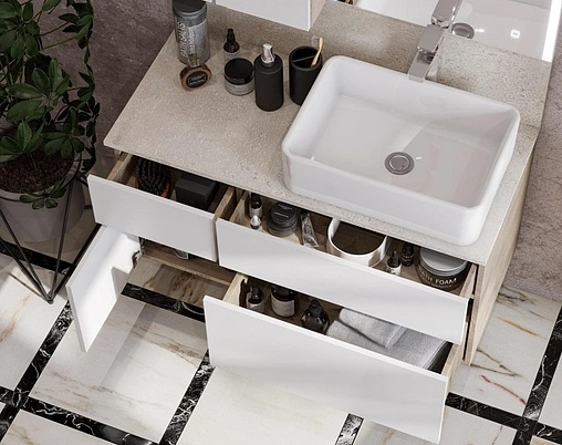 Тумба-умывальник подвесная Aquaton Мишель 100 белый/дуб эндгрейн 1A244101MIX40+