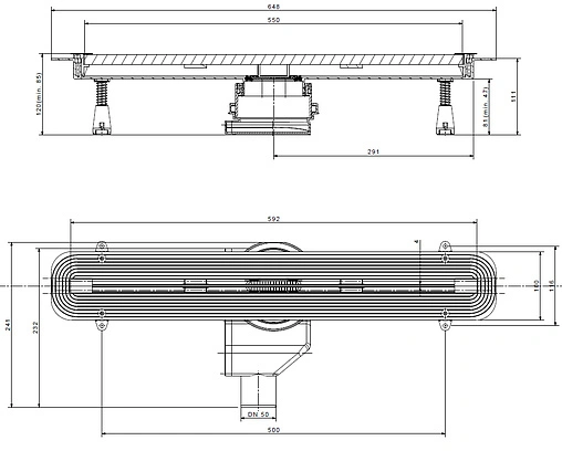 Лоток душевой Set 550мм h=72мм 0.8л/сек Pestan Confluo Slim Line 550 13100032