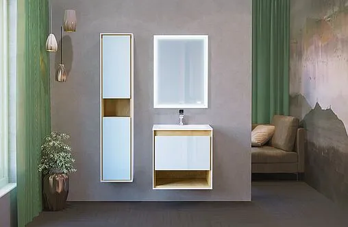 Шкаф-пенал подвесной Jorno Glass 32 белый/дуб Gla.04.150/P/W