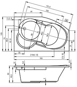 Ванна акриловая Riho NORA 160x100 R BA7400500000000, 2