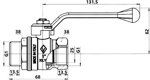 Кран шаровый 1"в x 1"н Bugatti New Jersey 09150005