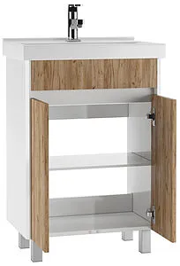 Тумба-умывальник напольный Домино Uno 60 дуб вотан/белый DU1506T+WB.FN/Fest/60-C/WHT.G/S1, 4