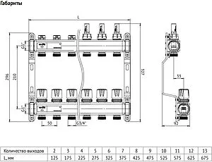 Группа коллекторная с расходомерами 11 отводов 1"в/в x ¾"ек Uni-fitt TECHNO 450W4311 Группа коллекторная с расходомерами 11 отводов 1"в/в x ¾"ек Uni-fitt TECHNO 450W4311, 2