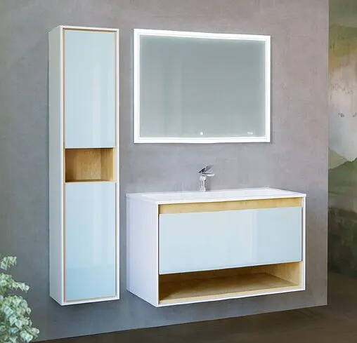 Тумба под умывальник подвесная Jorno Glass 100 белый/дуб сонома Gla.01.97/P/W