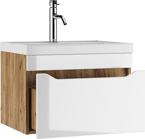 Тумба под умывальник подвесной Айсберг Ева 60 белый/дуб вотан DA5906T