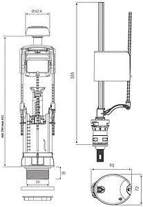 Комплект арматуры для бачка двухрежимный ½&quot; латунь нижний OLI ATLAS V3 + Uni Bottom 122540, 2