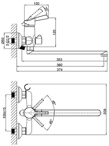 Смеситель для ванны с длинным изливом D&amp;K Rhein Schiller хром DA1463301
