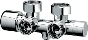 Узел нижнего подключения радиатора с байпасом терморегулирующий угловой ¾"ек x ¾"ек LadyFAR серебро FL 0261 3434 Узел нижнего подключения радиатора с байпасом терморегулирующий угловой ¾"ек x ¾"ек LadyFAR серебро FL 0261 3434, 1