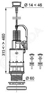 Механизм сливной для бачка однорежимный Wirquin MP 10717557, 2