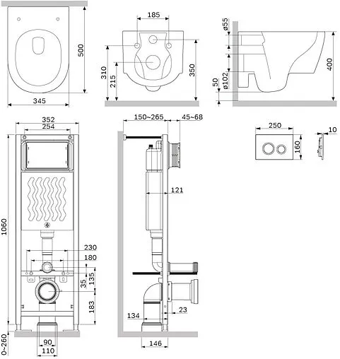 Комплект 6 в 1 Am.Pm Jupiter IS110101.DX77C1700 с кнопкой белый глянцевый