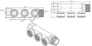 Коллектор распределительный проходной 3 отвода ¾&quot;в/н x ½&quot;в Valtec VTc.550.N.0503, 2