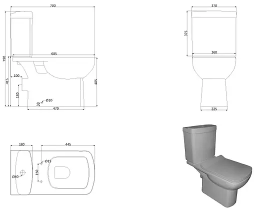 Унитаз-компакт Creo Ceramique Tours белый TO1002N+TO1003N+TO1001N