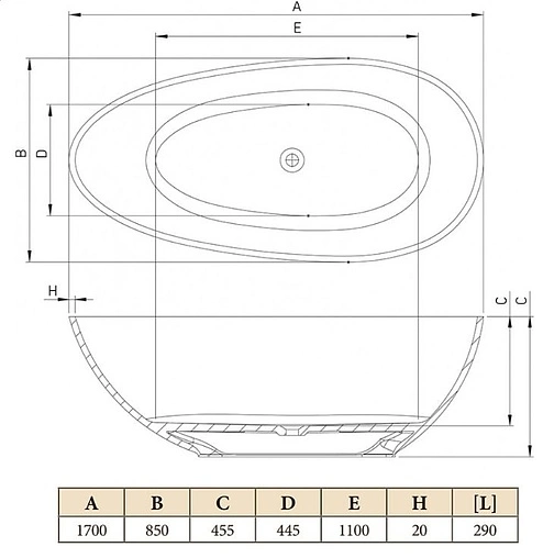 Ванна отдельностоящая из искусственного камня C-bath Demetra 170x85 белый CBM002001