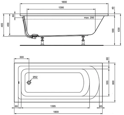 Ванна акриловая Ideal Standard Hotline 180х80 K274801