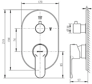 Смеситель для ванны скрытого монтажа Bravat New Moon хром P69191C-RUS Смеситель для ванны скрытого монтажа Bravat New Moon хром P69191C-RUS, 2