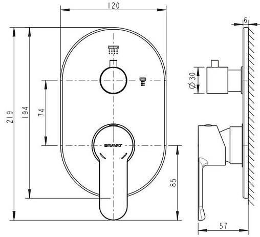Смеситель для ванны скрытого монтажа Bravat New Moon хром P69191C-RUS