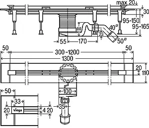 Лоток душевой Set 300-1200мм h=115мм 0.8л/сек Viega Advantix Vario 4965.2 704353 Лоток душевой Set 300-1200мм h=115мм 0.8л/сек Viega Advantix Vario 4965.2 704353, 2